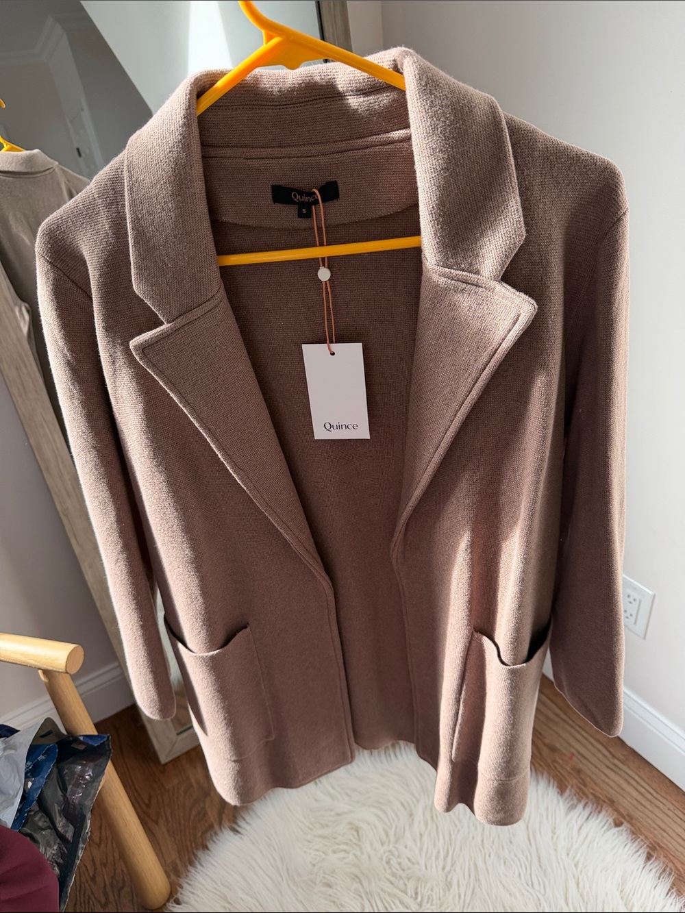 Quince Taupe Knit Blazer Cardigan